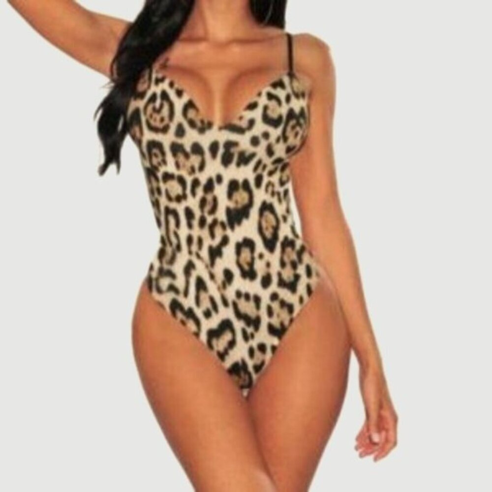 Boutique Leopard Print Sexy Open Back Body Suit Top